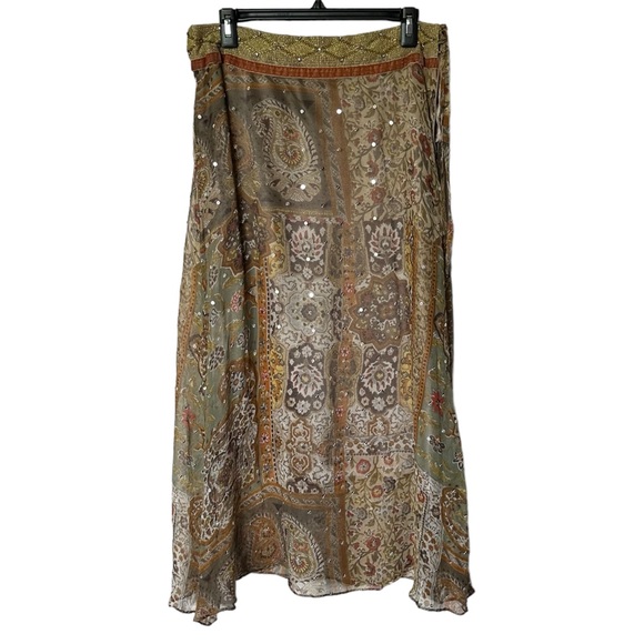 WD.NY Dresses & Skirts - Vintage 90s Boho Bohemian Silk Midi Maxi Skirt size 8